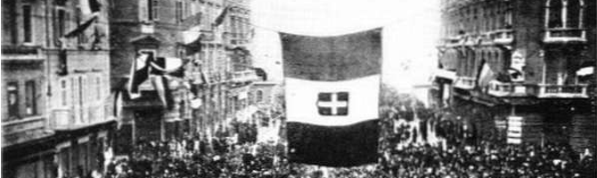 Residents of Fiume (present day Rijeka in Croatia) cheer on the Italian irredentist raid of Sept 1919.  At the time, the town was 2/3rd Italian.