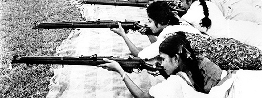 Women, some of whom are quite young in this photo, take target practice in Dacca (East Pakistan, now Bangladesh) during the 1964-65 Indo-Pakistani War.