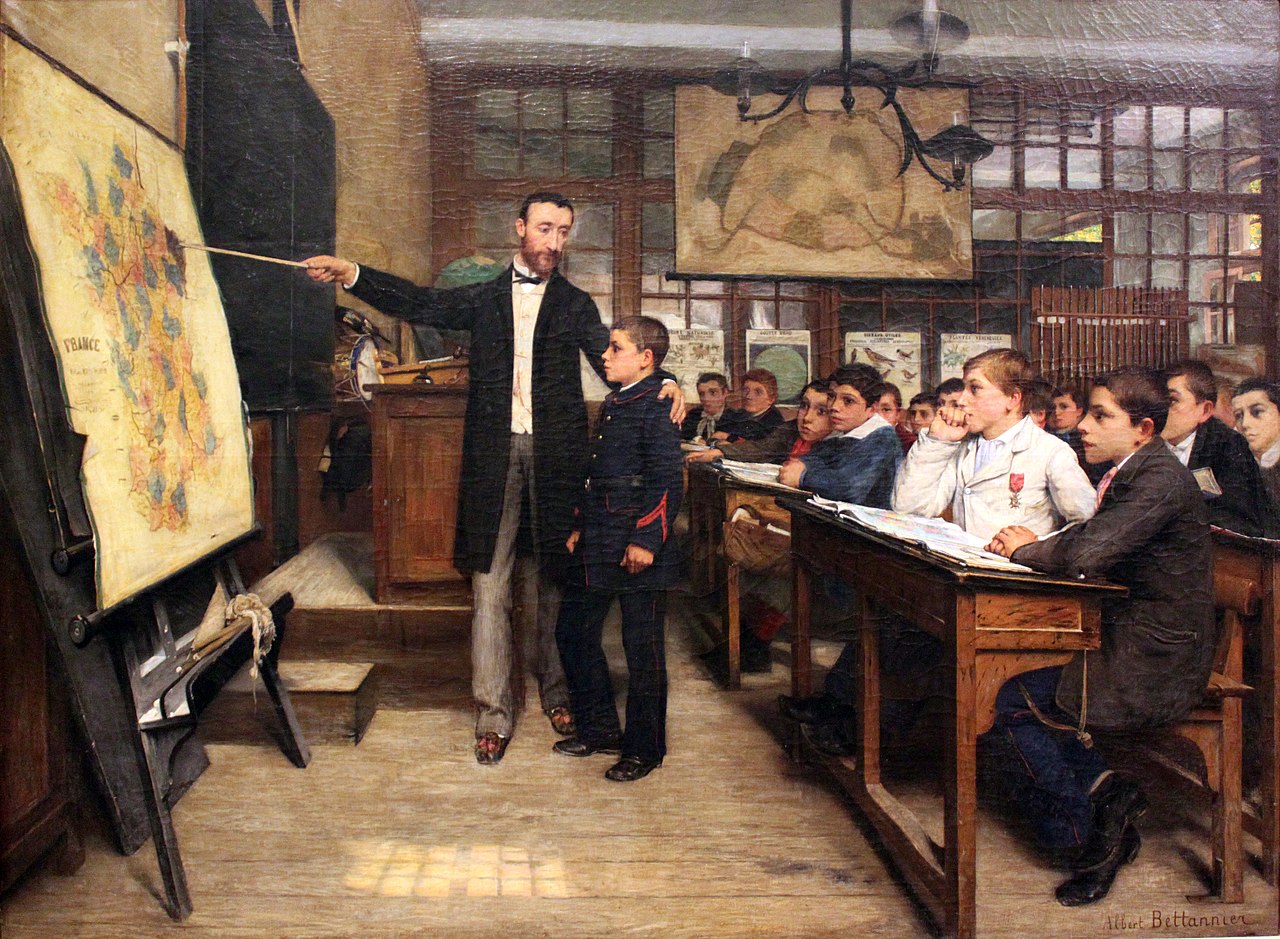 Alfred Bettanier's (1887) painting stylizes the Franco-German enmity and its focal point at the 'black spot' of Alsace-Lorraine.