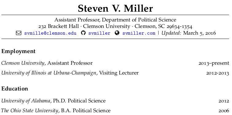 Make Your Academic Cv Look Pretty In R Markdown Steven V