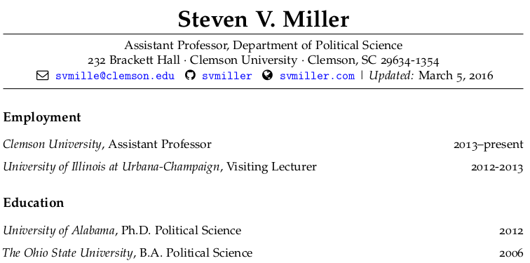 Make Your Academic CV Look Pretty In R Markdown Steven V Miller