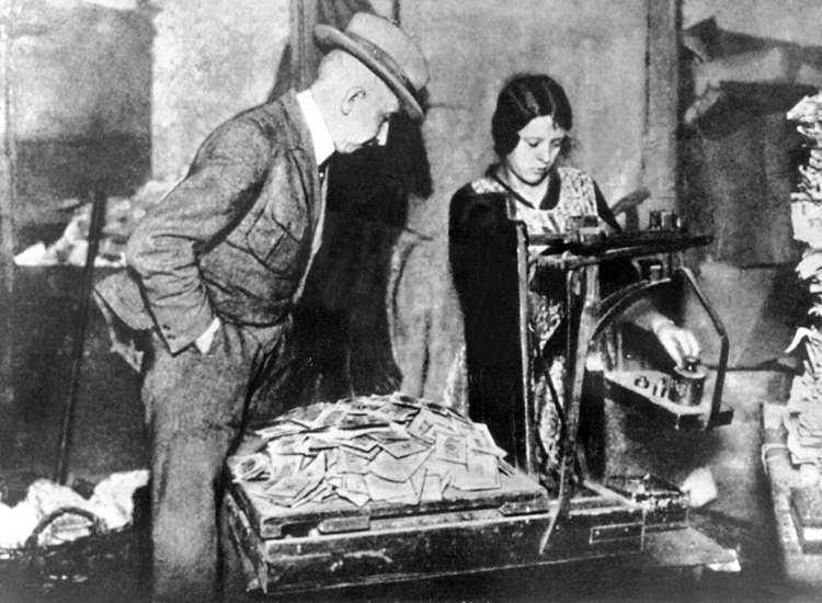 Hyperinflation was so severe in 1923 Germany that it became more convenient for Germans to count the value of marks by weighing them.